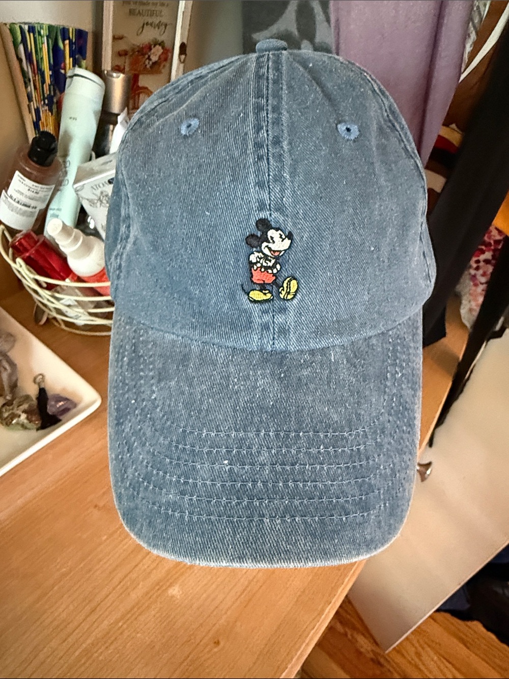 Mickey Mouse Embroidered Denim Baseball Cap - Blue